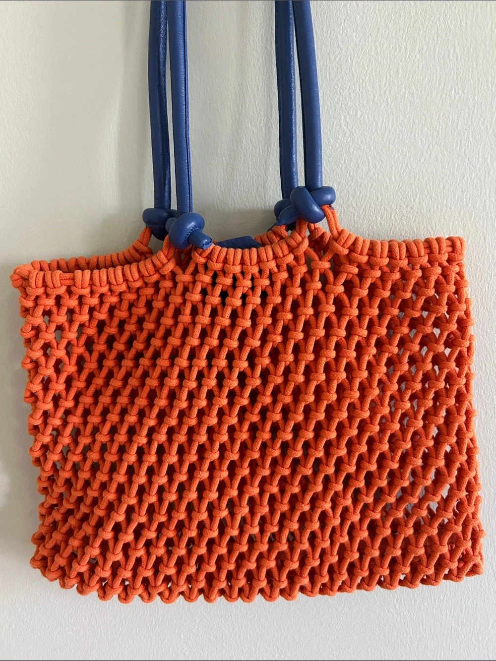 Blue Handle Orange Knit Tote Bag